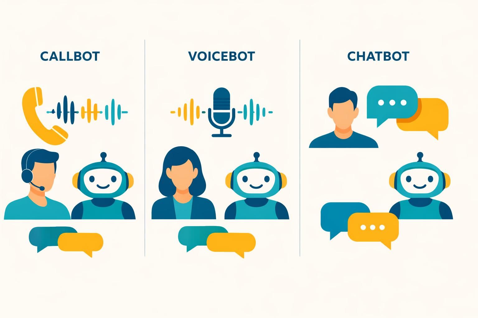 découvrez les différences clés entre callbot, voicebot et chatbot en 2026 pour mieux comprendre leurs usages, avantages et innovations dans le domaine de l'intelligence artificielle conversationnelle.