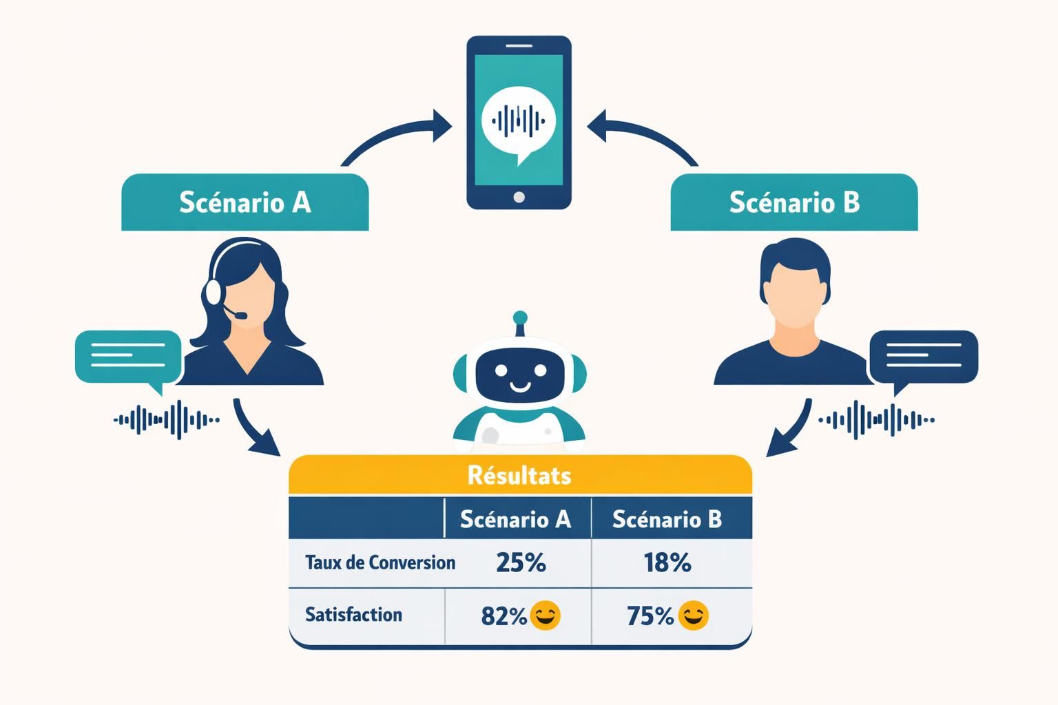 améliorez vos scénarios conversationnels grâce à l'a/b testing callbot pour des interactions client plus efficaces et personnalisées.