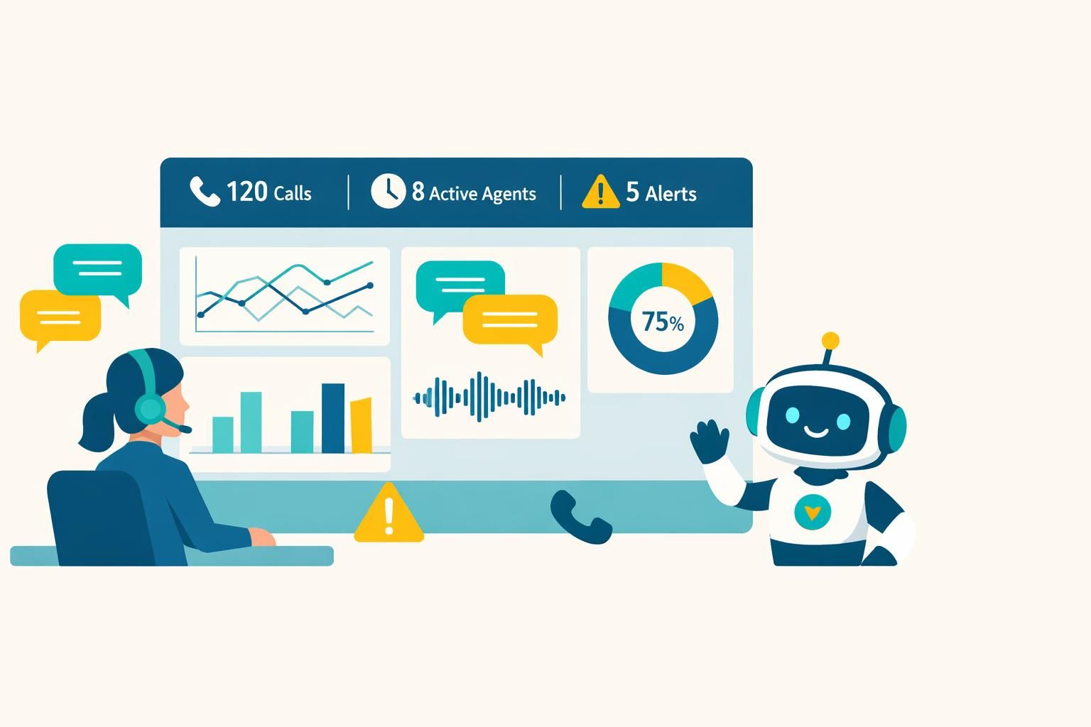 surveillez les performances de votre callbot en temps réel grâce à un monitoring précis et efficace, pour améliorer l'expérience client et optimiser les interactions.